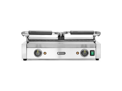 Hendi Kontaktgrill, doppelt, oben + unten gerillt, 3,6 kW, BTH 570 x 370 x 210