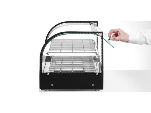 HENDI Warmhaltevitrine mit gew�lbter Frontscheibe, 2 Auslagen, GN 1/1 Roste, BTH 460 x 634 x 544 mm