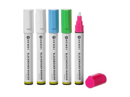 Kreidemarker Hendi, Strichstrke 2 bis 6 mm, 5 Stck, 1x pink, 1x grn, 1x blau, 2x wei