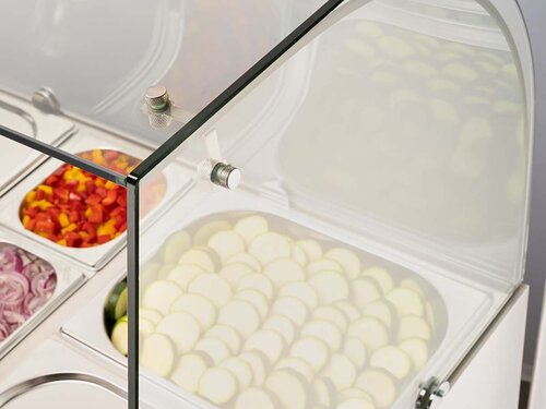 Stalgast Saladette mit 2 Tren und Glasaufsatz, fr 10 x GN 1/4, Inhalt 198 Liter, BTH  900 x 700 x 1300 mm