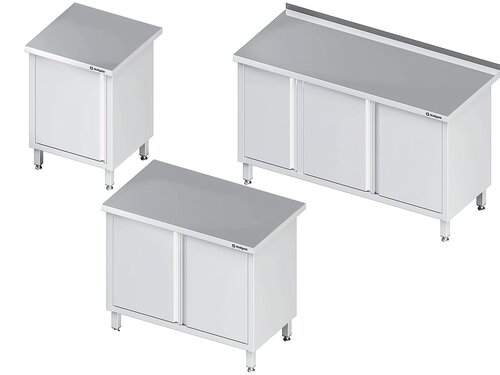 Arbeitsschrank PROFI Edelstahl mit 2 Fl�gelt�ren, verschwei�t, Bautiefe 700 mm, mit Aufkantung, BTH 800 x 700 x 850 mm