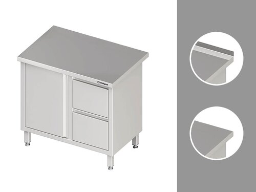 Arbeitsschrank PROFI Edelstahl mit Fl�gelt�r und 2er Schubladenblock Rechts, ohne Aufkantung, Bautiefe 600 mm, BTH 900 x 600 x 850 mm