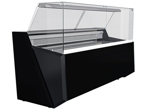 Freikühltheke Nika Lux 1003, Gerader Glasaufbau, gekühlter Unterbau, schwarz