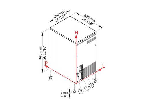 Brema Flockeneisbereiter, 60 kg/24 h, luftgek�hlt, 9 kg Eisvorratsbeh�lter, BTH 450 x 620 x 680 mm