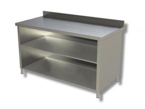 Edelstahl Arbeitsschrank PREMIUM, offen, Aufkantung, 1 Zwischenboden, BTH 1800 x 700 x 850 mm