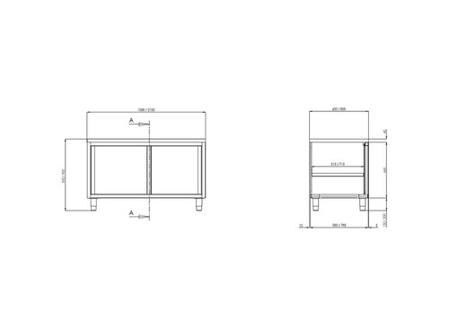 Edelstahl Arbeitsschrank PREMIUM, mit Schiebetüren, ohne Aufkantung, BTH 1200 x 700 x 850 mm