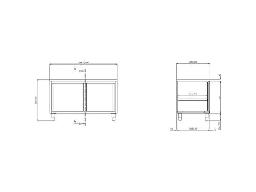 Edelstahl Arbeitsschrank PREMIUM, mit Schiebetüren, ohne Aufkantung, BTH 1500 x 700 x 850 mm