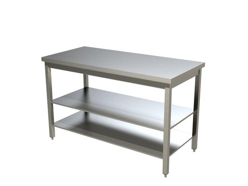 PREMIUM Arbeitstisch Edelstahl, 2 Grundb�den, l�rmisoliert, BTH 1200 x 700 x 850 mm