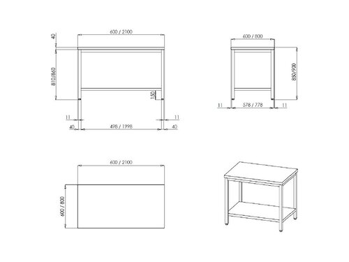 vaiotec TOPLINE 600 Arbeitstisch, Grundboden, ohne Aufkantung, BTH 1800 x 600 x 850 mm
