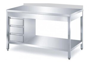 Edelstahl Arbeitstisch PREMIUM, 3 Schubladen links,...