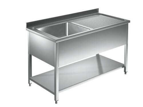 Edelstahl Sp�ltisch PROFI, 1 Becken links, Abtropffl�che, Grundboden, BTH 1500 x 600 x 850 mm