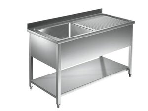 Edelstahl Sp�ltisch PROFI, 1 Becken links, Abtropffl�che, Grundboden, BTH 1500 x 600 x 850 mm