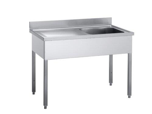 PREMIUM Sp�ltisch Edelstahl, 1 Becken rechts, Abtropffl�che, Aufkantung, BTH 1400 x 600 x 850 mm