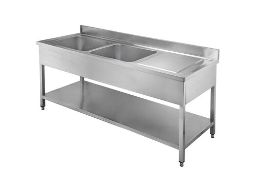 vaiotec TOPLINE 700 Sp�ltisch, 2 Becken links, Abtropffl�che, Grundboden, BTH 1400 x 700 x 850 mm