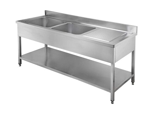 vaiotec TOPLINE 700 Sp�ltisch, 2 Becken links, Abtropffl�che, Grundboden, BTH 2000 x 700 x 850 mm