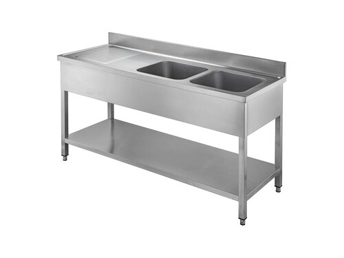 vaiotec TOPLINE 700 Sp�ltisch, 2 Becken rechts, Abtropffl�che, Grundboden, BTH 1400 x 700 x 850 mm