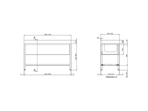 vaiotec TOPLINE 700 Sp�ltisch, 2 Becken rechts, Abtropffl�che, Grundboden, BTH 1400 x 700 x 850 mm
