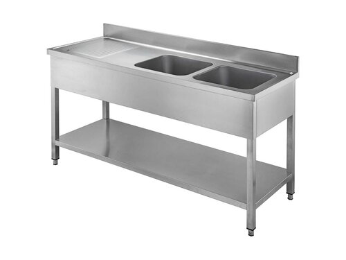 vaiotec TOPLINE 700 Sp�ltisch, 2 Becken rechts, Abtropffl�che, Grundboden, BTH 2000 x 700 x 850 mm