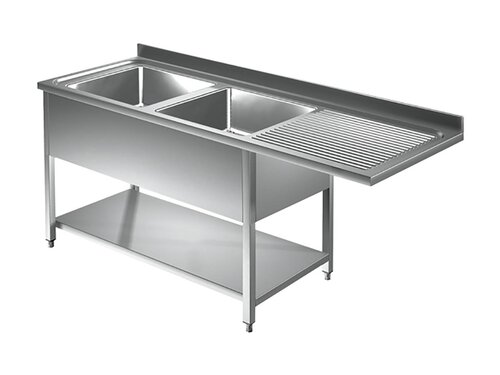 Edelstahl Sp�lzentrum PREMIUM, 2 Becken, Abtropffl�che, Aufkantung, BTH 1600 x 600 x 850 mm