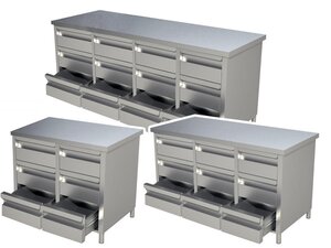 PREMIUM Schubladenschrank Edelstahl, 2x3 Schubladen, verstellbare F��e), BTH 1000 x 700 x 850 mm