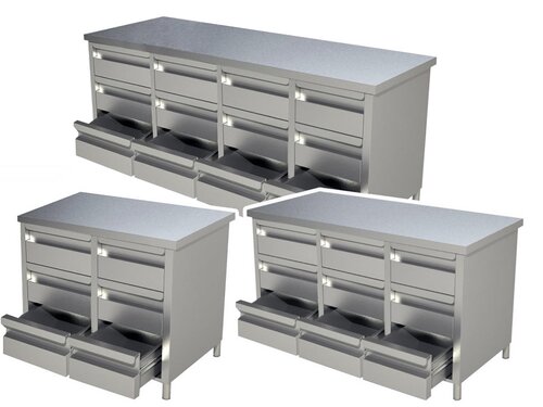 PREMIUM Schubladenschrank Edelstahl, 4x3 Schubladen, verstellbare F��e), BTH 1800 x 600 x 850 mm