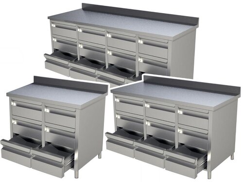 Edelstahl Schubladenschrank PREMIUM, 2x3 Schubladen, Aufkantung, BTH 1000 x 600 x 850 mm