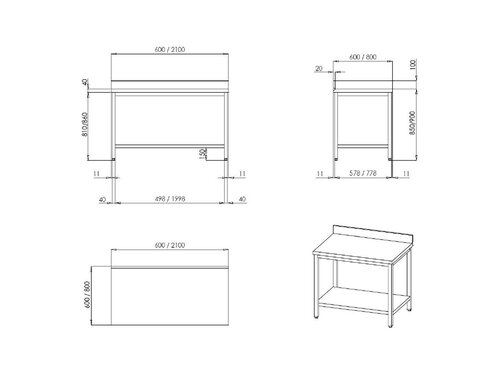 vaiotec TOPLINE 700 Arbeitstisch, Grundboden, mit Aufkantung, BTH 800 x 700 x 850 mm