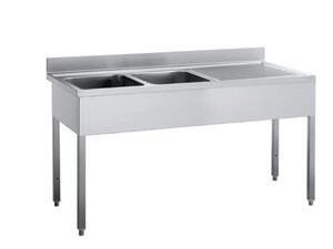 Edelstahl Sp�ltisch PREMIUM, Bautiefe 70 cm, 2 Becken...