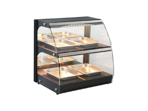 HENDI Warmhaltevitrine f�r 4 x GN 1/2 Beh�lter, mit 2 Regalb�den, BTH 723 x 540 x 677 mm