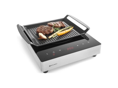 HENDI Grillplatte fr Induktionskocher, Aluminiumguss mit Anti-Haft-Beschichtung