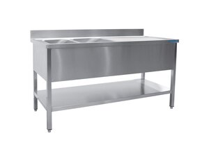 Saro Sp�ltisch, 2 Becken, Aufkantung, Unterblatt, BTH 1200 x 600 x 850 mm