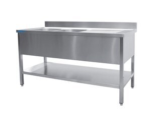 Saro Sp�ltisch 2 Becken, Edelstahl, Unterblatt, Aufkantung, BTH 1200 x 700 x 850 mm