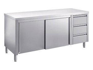 Edelstahl Arbeitsschrank PREMIUM, Schiebet�ren, 3 Schubladen rechts, BTH 1200 x 700 x 850 mm