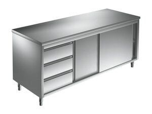 Edelstahl Arbeitsschrank PREMIUM, Fl�gelt�r, 3 Schubladen links, BTH 1000 x 700 x 850 mm