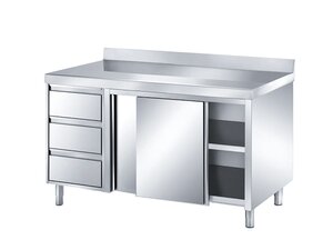 Edelstahl Arbeitsschrank PREMIUM, Schiebetren, 3...