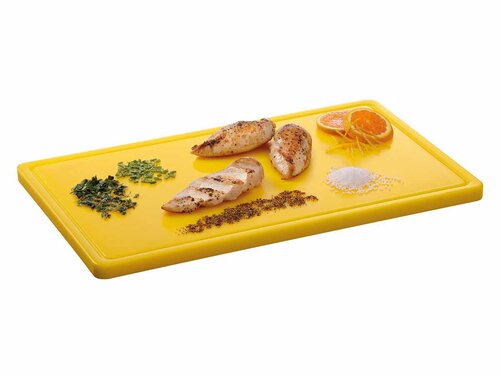 Bartscher PRO 53x32 GE-R Schneidbrett mit Saftrinne, Gelb, BTH 530 x 325 x 24 mm