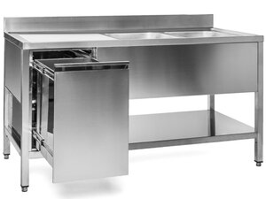 Edelstahl Sp�ltisch PREMIUM, 2 Becken rechts, mit...