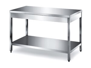 Edelstahl Arbeitstisch PREMIUM, Grundboden, verschwei�t, ohne Aufkantung, BTH 600 x 600 x 850 mm