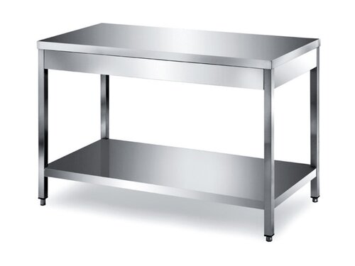 Edelstahl Arbeitstisch PREMIUM, Grundboden, verschwei�t, ohne Aufkantung, BTH 1000 x 600 x 850 mm