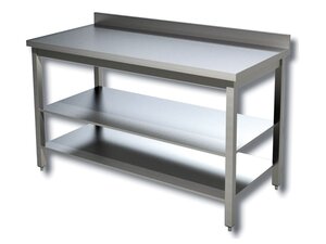 Edelstahl Arbeitstisch PREMIUM, 2 Grundb�den, Aufkantung, verschwei�t, BTH 800 x 700 x 850 mm