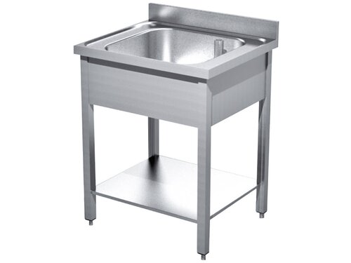 Edelstahl Sp�ltisch PREMIUM, 1 Becken, Grundboden, verschwei�t, BTH 500 x 600 x 850 mm