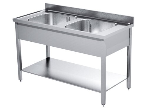 PREMIUM Sp�ltisch Edelstahl, 2 Becken, Grundboden, verschwei�t, BTH 1000 x 700 x 850 mm