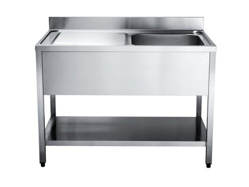 Edelstahl Sp�ltisch PREMIUM, 1 Becken rechts, Abtropffl�che, Grundboden, BTH 1000 x 600 x 850 mm