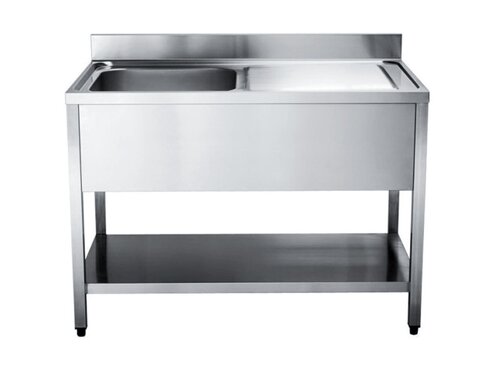 Edelstahl Sp�ltisch PREMIUM, 1 Becken links, Abtropffl�che, Grundboden, BTH 1200 x 700 x 850 mm