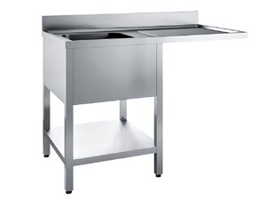 PREMIUM Sp�lzentrum Edelstahl, 1 Becken links, Abtropffl�che, Grundboden, BTH 1200 x 600 x 850 mm