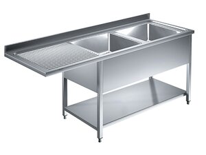 Edelstahl Sp�lzentrum PREMIUM, 2 Becken rechts, Abtropffl�che, Grundboden, BTH 1600 x 600 x 850 mm