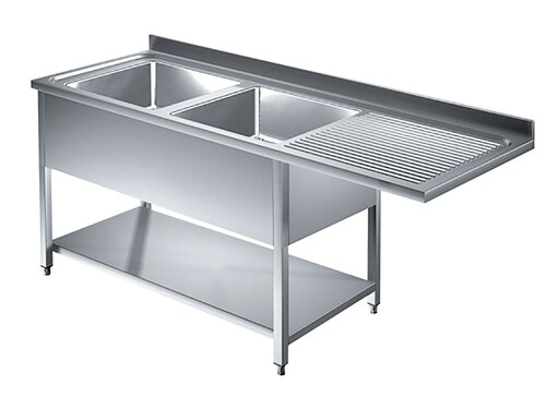 Edelstahl Sp�lzentrum PREMIUM, 2 Becken links, Abtropffl�che, Grundboden, BTH 1600 x 700 x 850 mm