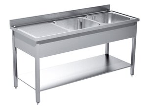 Edelstahl Sp�ltisch PREMIUM, mit 2 Becken rechts,...