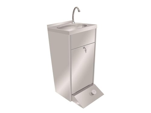 Handwaschbecken, aus Edelstahl, mit Unterschrank und Armatur, mit Fupedal, BTH 400 x 510 x 850 mm