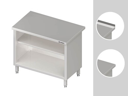 Arbeitsschrank PROFI Edelstahl offen mit Grund- und Zwischenboden, ohne Aufkantung, Bautiefe 600 mm, verschwei�t, BTH 1600 x 600 x 850 mm